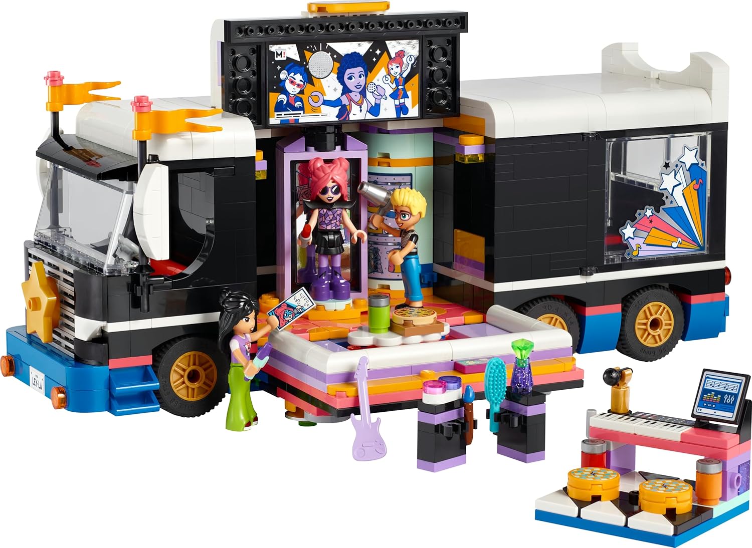 LEGO Friends Pop Star Music Tour Bus Toy for 8 Plus Year Old Girls, Boys and Kids, Vehicle Building Kit with 4 Mini-Doll Characters for Musical Adventures, Gift Idea 42619