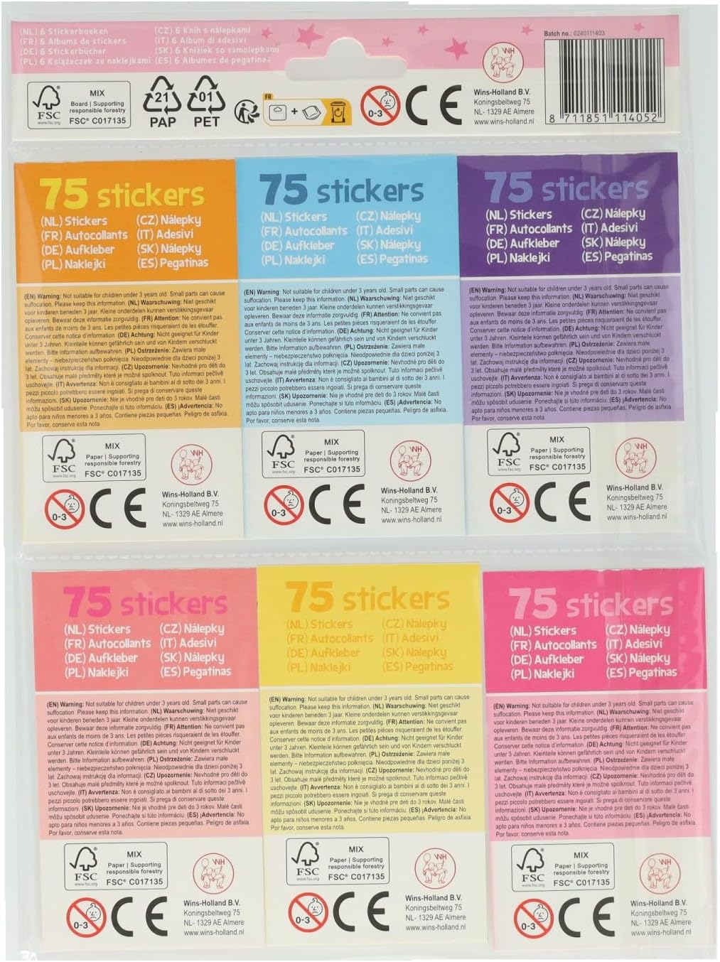 Wins Holland - Sticker Uitdeelboekjes Eenhoorn 6st.
