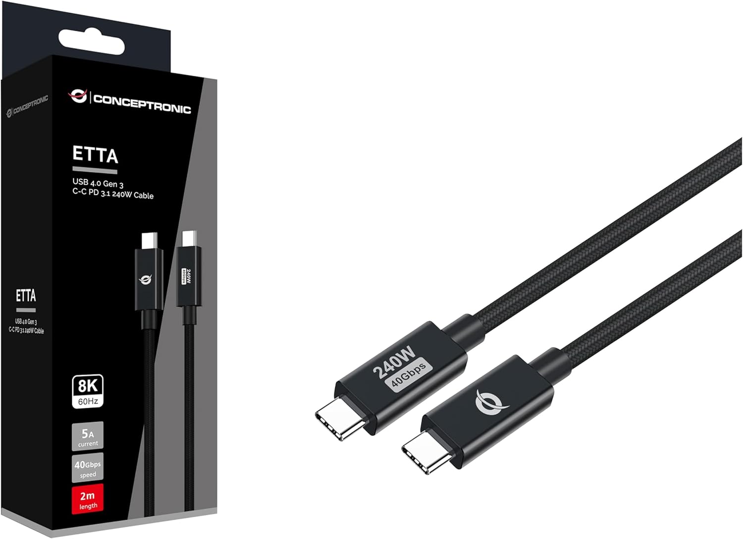 Conceptronic Cable USB-C 4.0 -> C M/M 2.00 m 5A 40Gbps Black