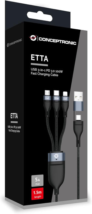 Conceptronic Cable USB-C/A 3.0 -> 3-in-1 100 W 1.50 m 480 Mbps