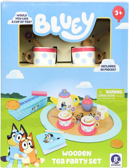 Bluey Wooden Tea Party Set – 18-Piece Pretend Play Set with Teapot, Cups, Biscuits, Tray & Notepad – FSC Certified Eco-Friendly Toy for Kids Aged 3+ – Creative Role-Playing Fun