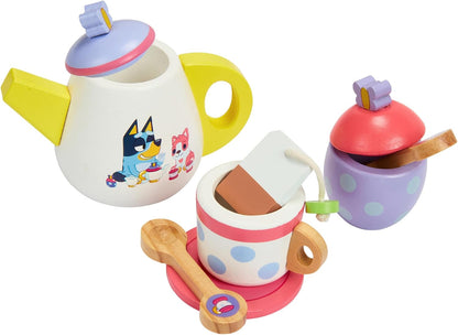 Bluey Wooden Tea Party Set – 18-Piece Pretend Play Set with Teapot, Cups, Biscuits, Tray & Notepad – FSC Certified Eco-Friendly Toy for Kids Aged 3+ – Creative Role-Playing Fun