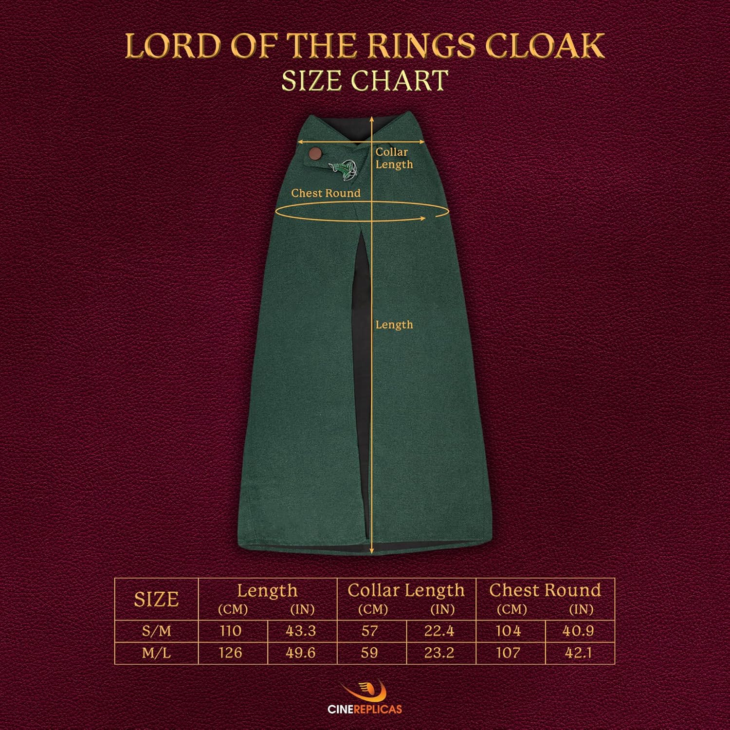 Cinereplicas Lord of the Rings Hobbit Cape and Lorien Leaf Brooch Included, Size M/L, Officially Licensed