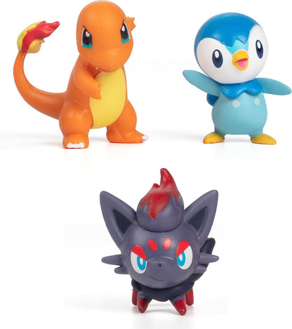 Pokémon Battle bereit! Figure Set Spielzeug, 6 Stücke - Inklusive 4.5" Ash & Launching Pikachu, 2" Charmander, 2" Rowlet, 2" Piplup, 2" Zorua - Officially Lizenz - Geschenk für Kinder, Jungen &