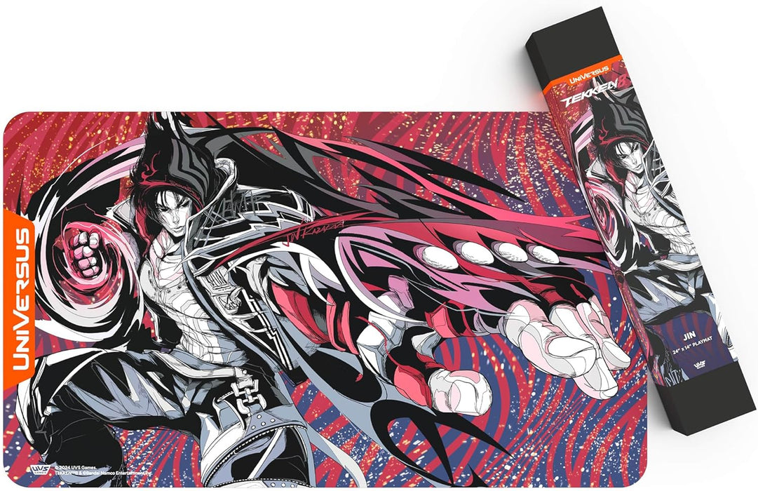 UniVersus: Tekken 8: Jin Playmat - Alfombrilla de neopreno de 24 x 14, respaldo de goma, accesorio para juegos de cartas de mesa, juegos UVS, licencia