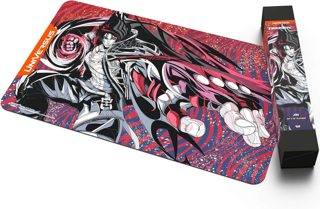 UniVersus: Tekken 8: Jin Playmat - Alfombrilla de neopreno de 24 x 14, respaldo de goma, accesorio para juegos de cartas de mesa, juegos UVS, licencia
