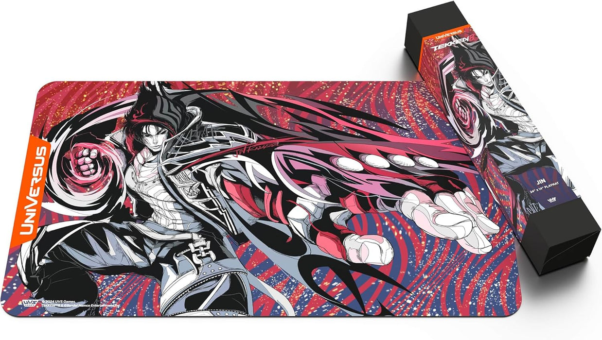 UniVersus: Tekken 8: Jin Playmat - Alfombrilla de neopreno de 24 x 14, respaldo de goma, accesorio para juegos de cartas de mesa, juegos UVS, licencia