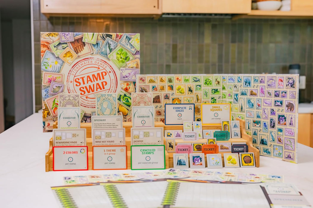 Stonemaier Games | Stamp Swap | Board Game | Ages 14+ | 1-5 Players | 20-60 Minutes Playing Time