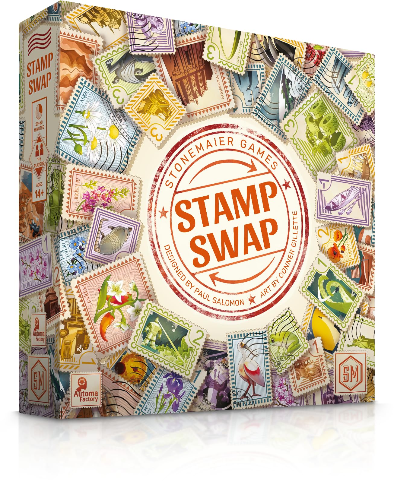 Stonemaier Games | Stamp Swap | Board Game | Ages 14+ | 1-5 Players | 20-60 Minutes Playing Time