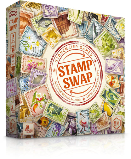 Stonemaier Games | Stamp Swap | Board Game | Ages 14+ | 1-5 Players | 20-60 Minutes Playing Time