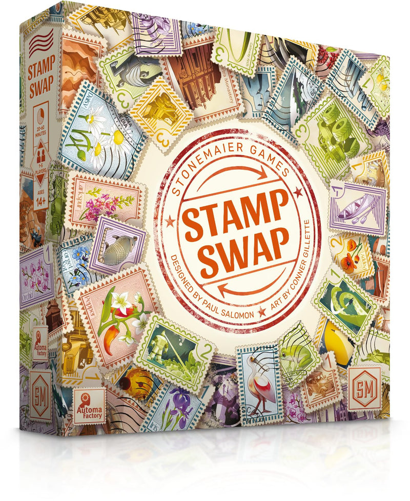 Stonemaier Games | Stamp Swap | Board Game | Ages 14+ | 1-5 Players | 20-60 Minutes Playing Time