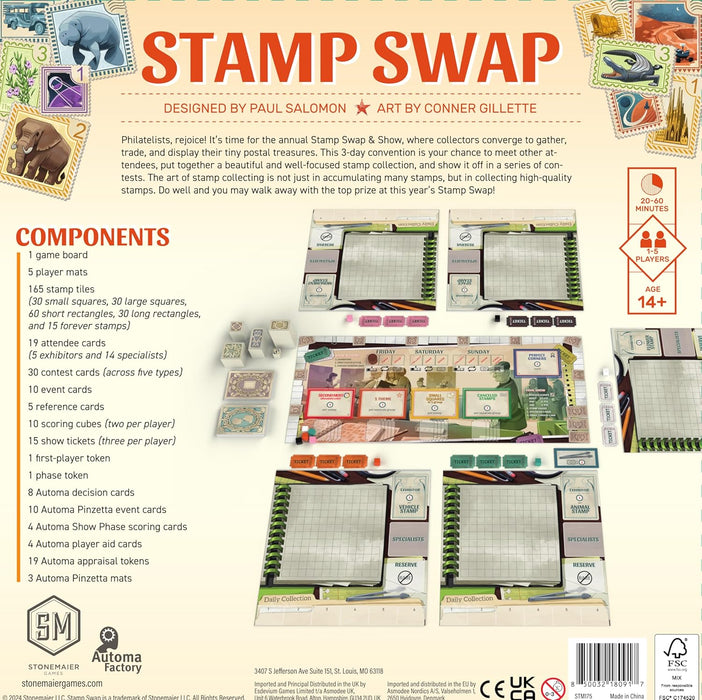 Stonemaier Games | Stamp Swap | Board Game | Ages 14+ | 1-5 Players | 20-60 Minutes Playing Time