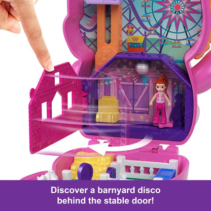 Polly Pocket Dolls and Playset, Pony Rodeo Compact, Travel Toy with 1 Micro Doll, Pet Horses, Food & Fashion Styling Accessories