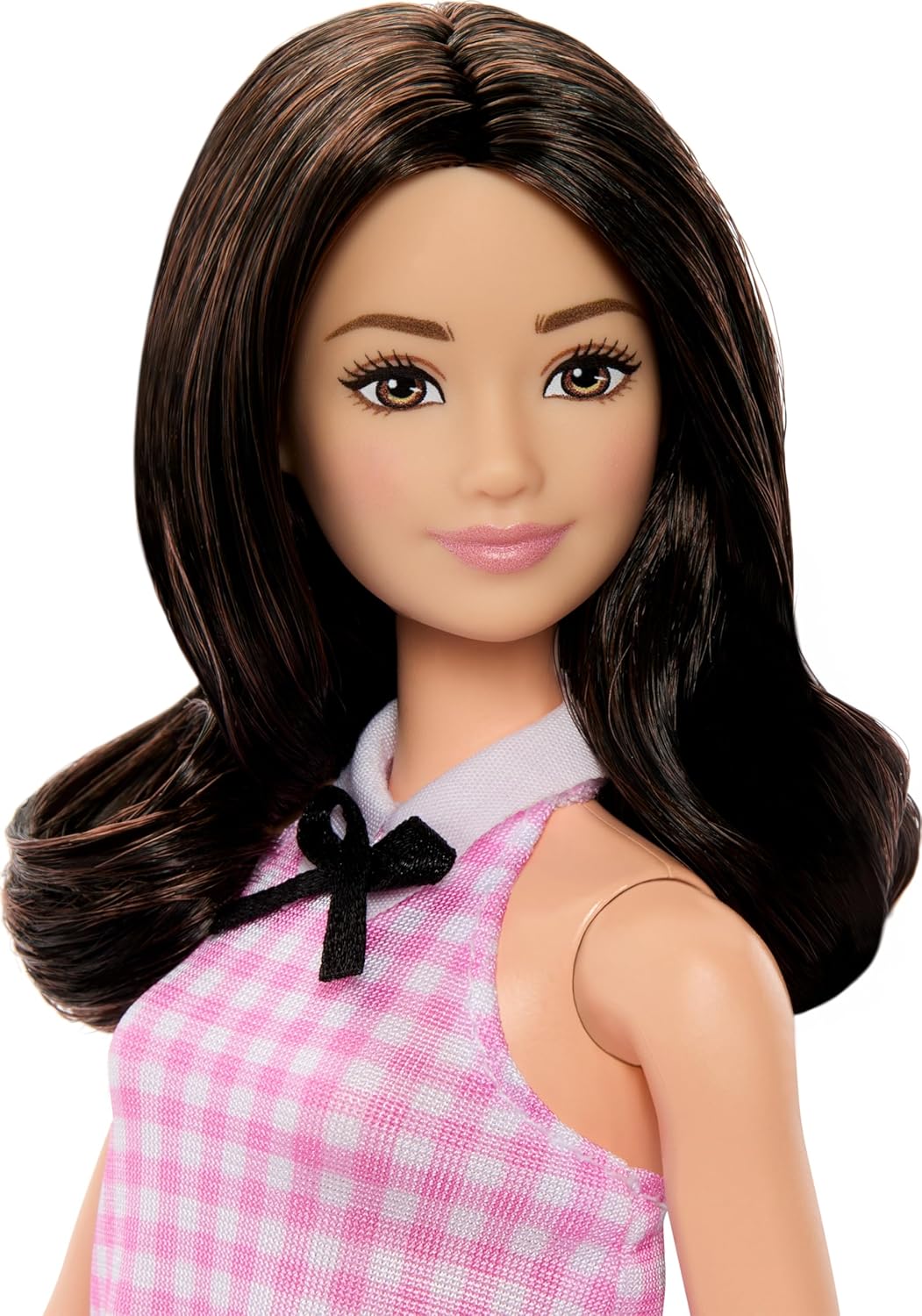 Barbie Fashionistas Doll #224 with Black Wavy Hair, Pink Gingham Dress & Accessories, 65th Anniversary Collectible Fashion Doll, HRH21