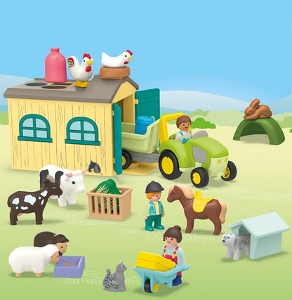 Playmobil Junior 71656 Vrolijke boerderij, duurzaam speelgoed van kunststof op plantaardige basis, speelgoed voor kinderen vanaf 12 maanden