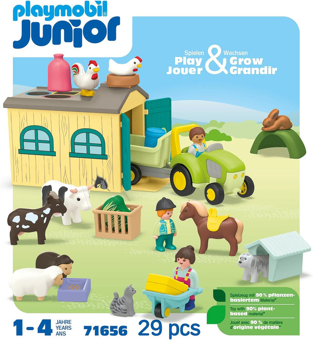 Playmobil Junior 71656 Vrolijke boerderij, duurzaam speelgoed van kunststof op plantaardige basis, speelgoed voor kinderen vanaf 12 maanden