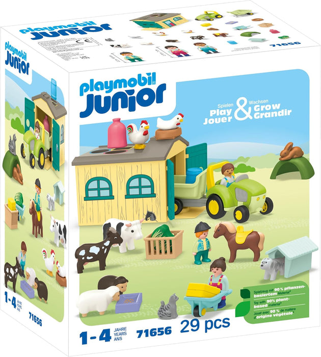 Playmobil Junior 71656 Vrolijke boerderij, duurzaam speelgoed van kunststof op plantaardige basis, speelgoed voor kinderen vanaf 12 maanden