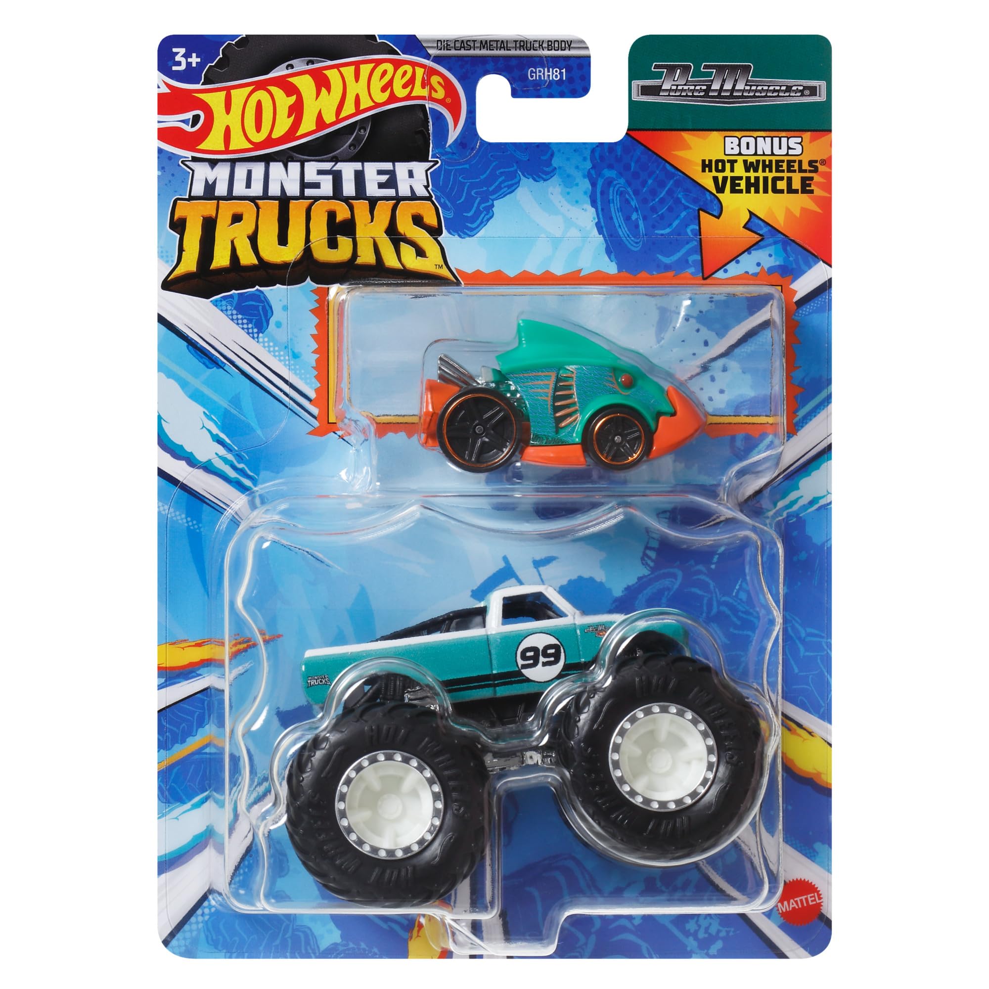 Hot Wheels Monster Trucks Toy Vehicle Truck Invader + Dragon Blaster for Kids Ages 3 and Up