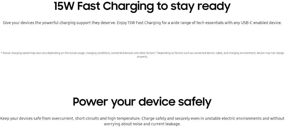 Samsung Galaxy Official 15W Adaptive Fast Charger (with USB-C to C Data Cable), White