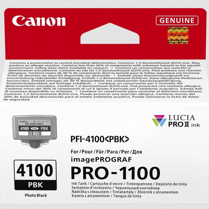 Canon PFI-4100PBK Genuine Printer Ink Cartridge - High Performance & Fade Resistant Ink (1 x Photo Black Cartridge) - Compatible with imagePROGRAF PRO-1100