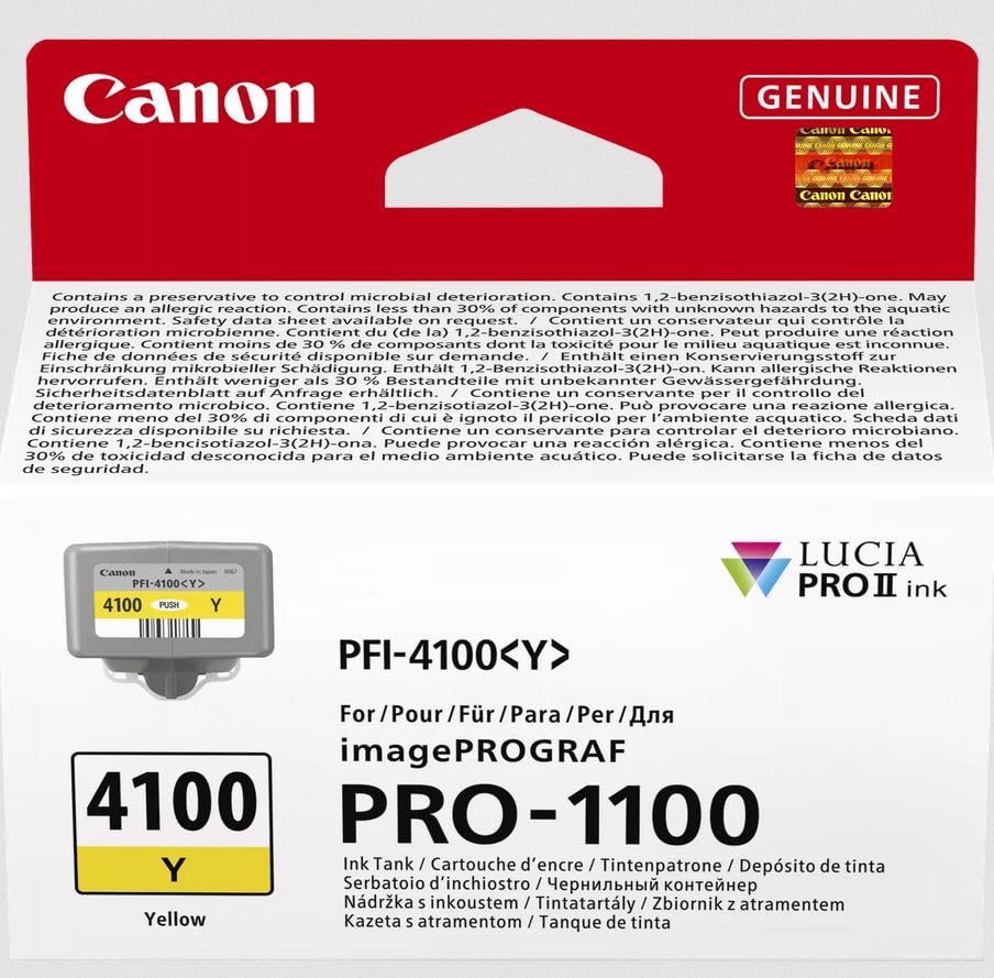 Canon PFI-4100Y Genuine Printer Ink Cartridge - High Performance & Fade Resistant Ink (1 x Yellow Cartridge) - Compatible with imagePROGRAF PRO-1100