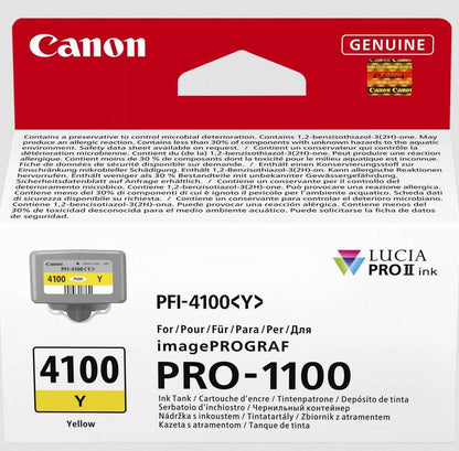 Canon PFI-4100Y Genuine Printer Ink Cartridge - High Performance & Fade Resistant Ink (1 x Yellow Cartridge) - Compatible with imagePROGRAF PRO-1100
