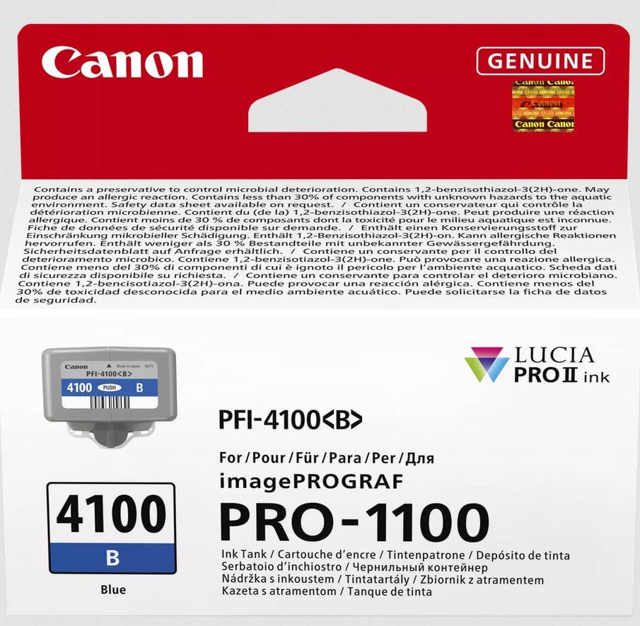 Canon PFI-4100B Genuine Printer Ink Cartridge - High Performance & Fade Resistant Ink (1 x Blue Cartridge) - Compatible with imagePROGRAF PRO-1100