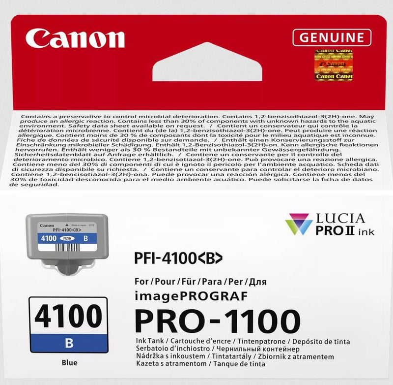 Canon PFI-4100B Genuine Printer Ink Cartridge - High Performance & Fade Resistant Ink (1 x Blue Cartridge) - Compatible with imagePROGRAF PRO-1100