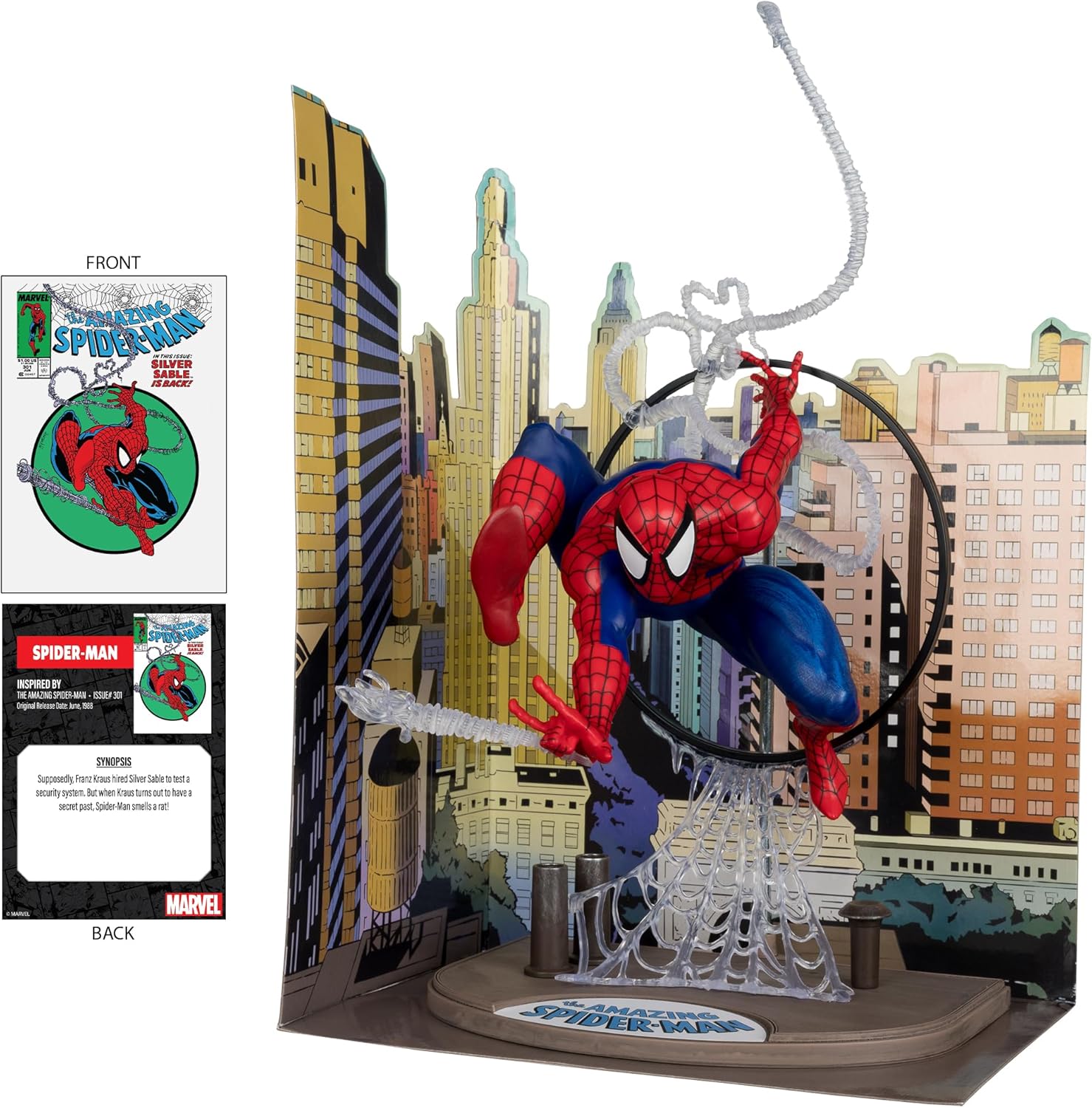 McFarlane Marvel Spider-Man 1:6th Scale Posed Figure with Scene & Comic (Based on The Amazing Spider-Man #301) Toys