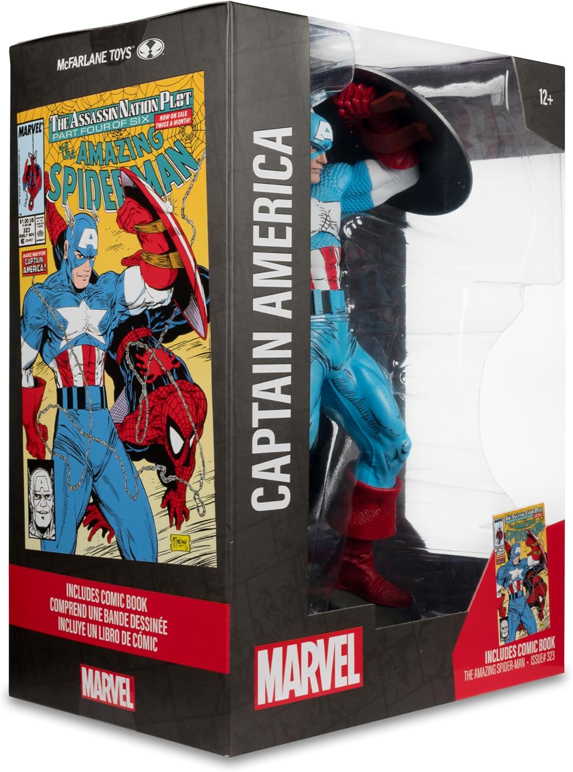 McFarlane Toys - Marvel Captain America Posierte Figur im Maßstab 1:6 mit Szene und Comic (The Amazing Spider-Man #323