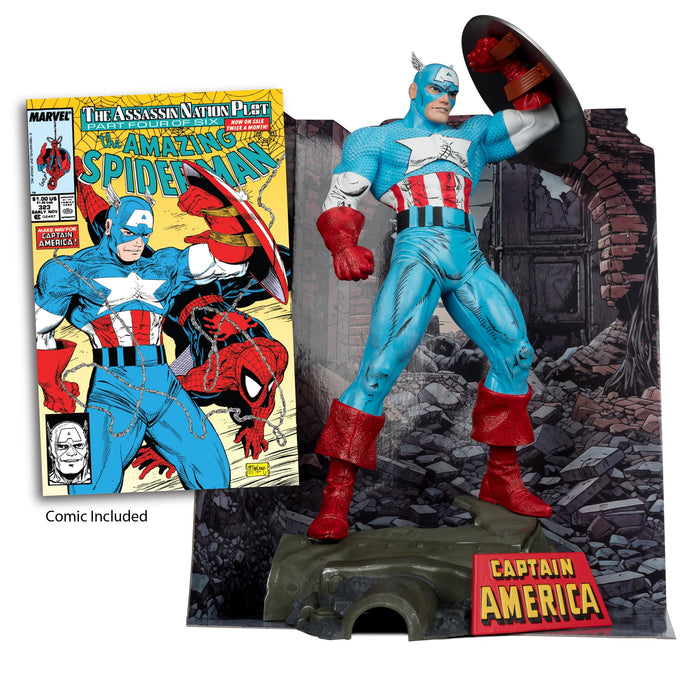 McFarlane Toys - Marvel Captain America Posierte Figur im Maßstab 1:6 mit Szene und Comic (The Amazing Spider-Man #323
