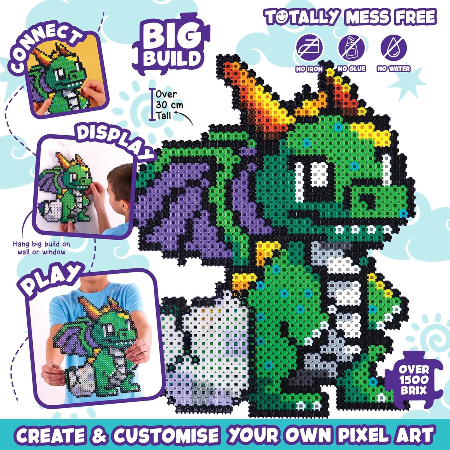 Simbrix 08249 Big Builds Dragon 1500+ brix crafts toys for boys and girls Pixel wall art and 3D display, Multicolour