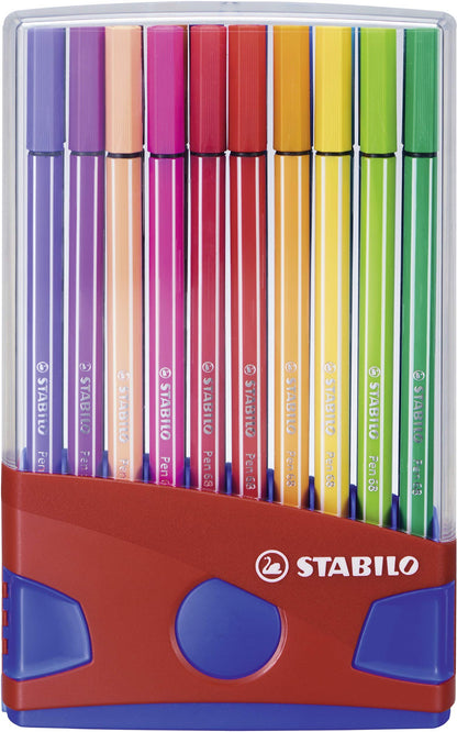 Premium Fibre-Tip Pen - STABILO Pen 68 - ColorParade in Red/Dark Blue - Pack of 20 - Assorted Colours
