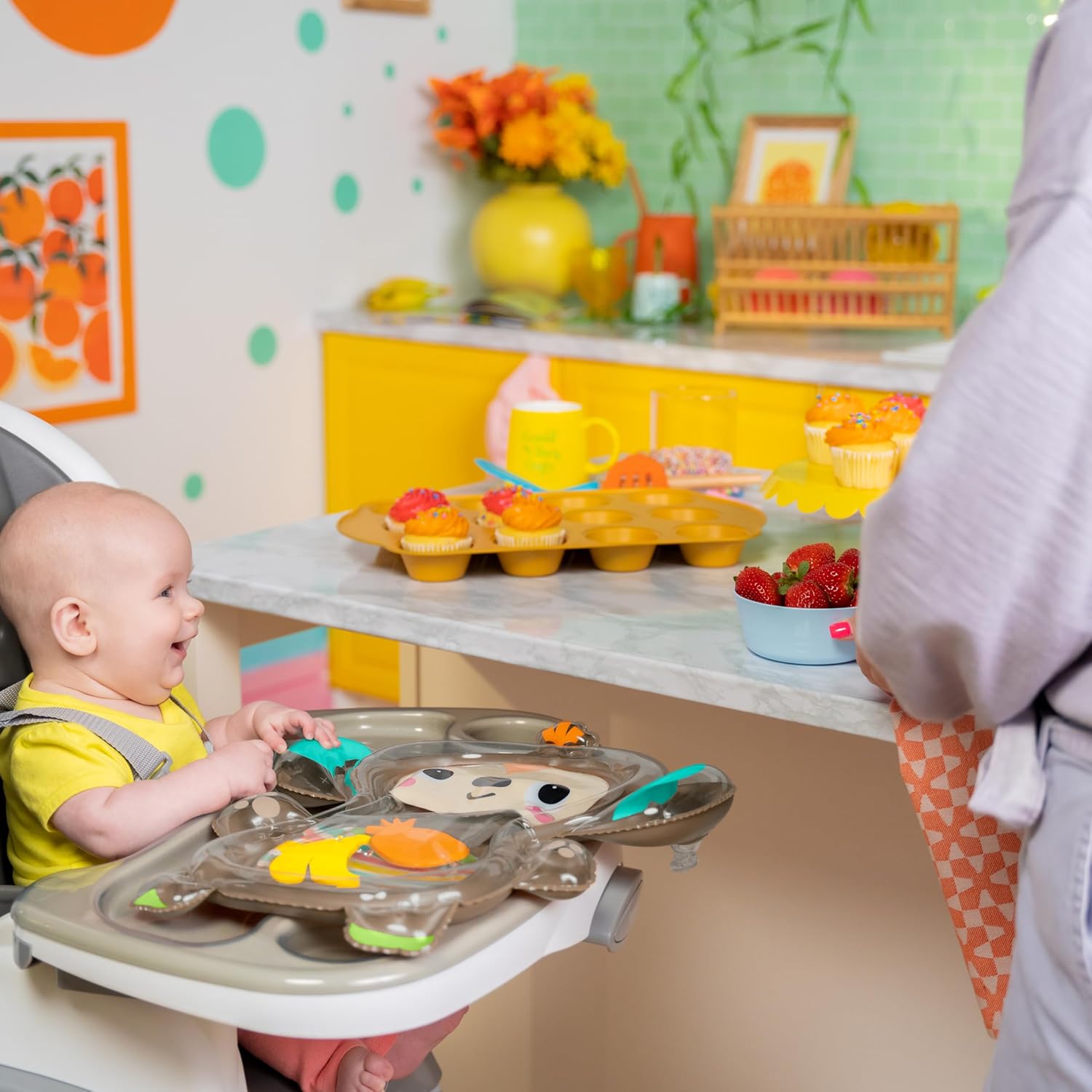 Alfombra de juegos inflable con agua para el tiempo boca abajo Hungry Monkey de Bright Starts, juguete sensorial para bebés de 0 a 6 meses