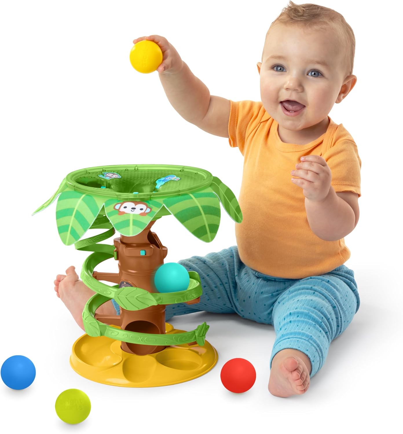 Bright Starts, Tour Tropical Twirl 2-en-1, avec Lumières et Musique, 5 Balles Fournies, pour Les 6 Mois et Plus, Unisexe