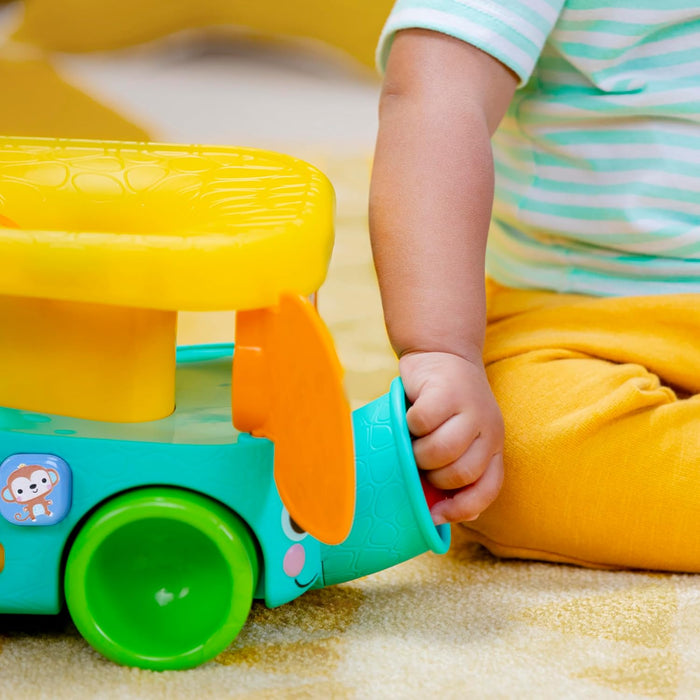 Bright Starts Pop & Roll Safari Bus Ball Play Toy, Elephant Popper and Launcher, Baby Crawling Toy, Unisex, Ages 6 Months+