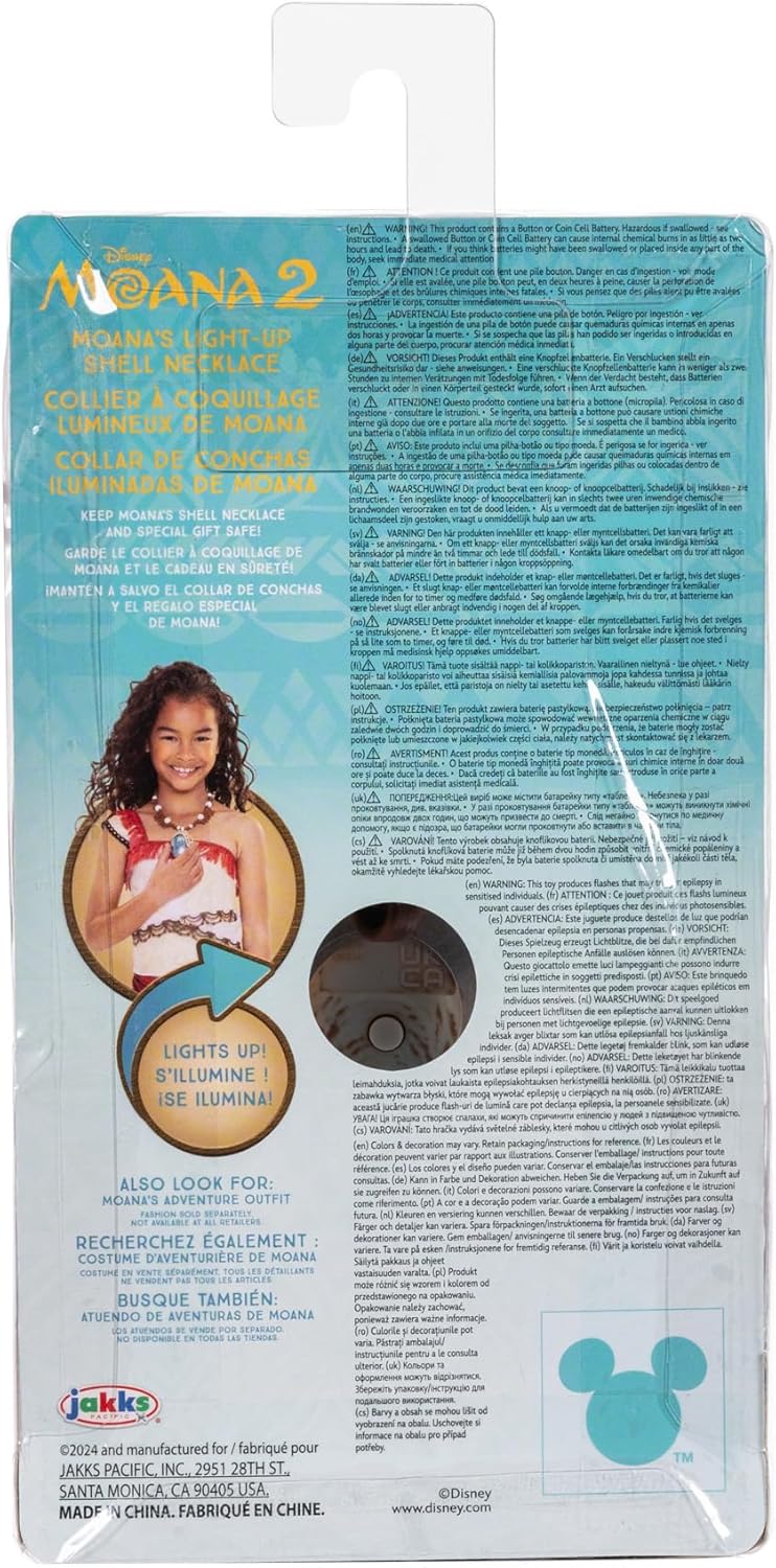 Moana 2 Disney’s Necklace Magical Seashell Star Light-Up Necklace by Jakks Pacific, For Girls Role Play and Dress Up Officially Licensed by Disney
