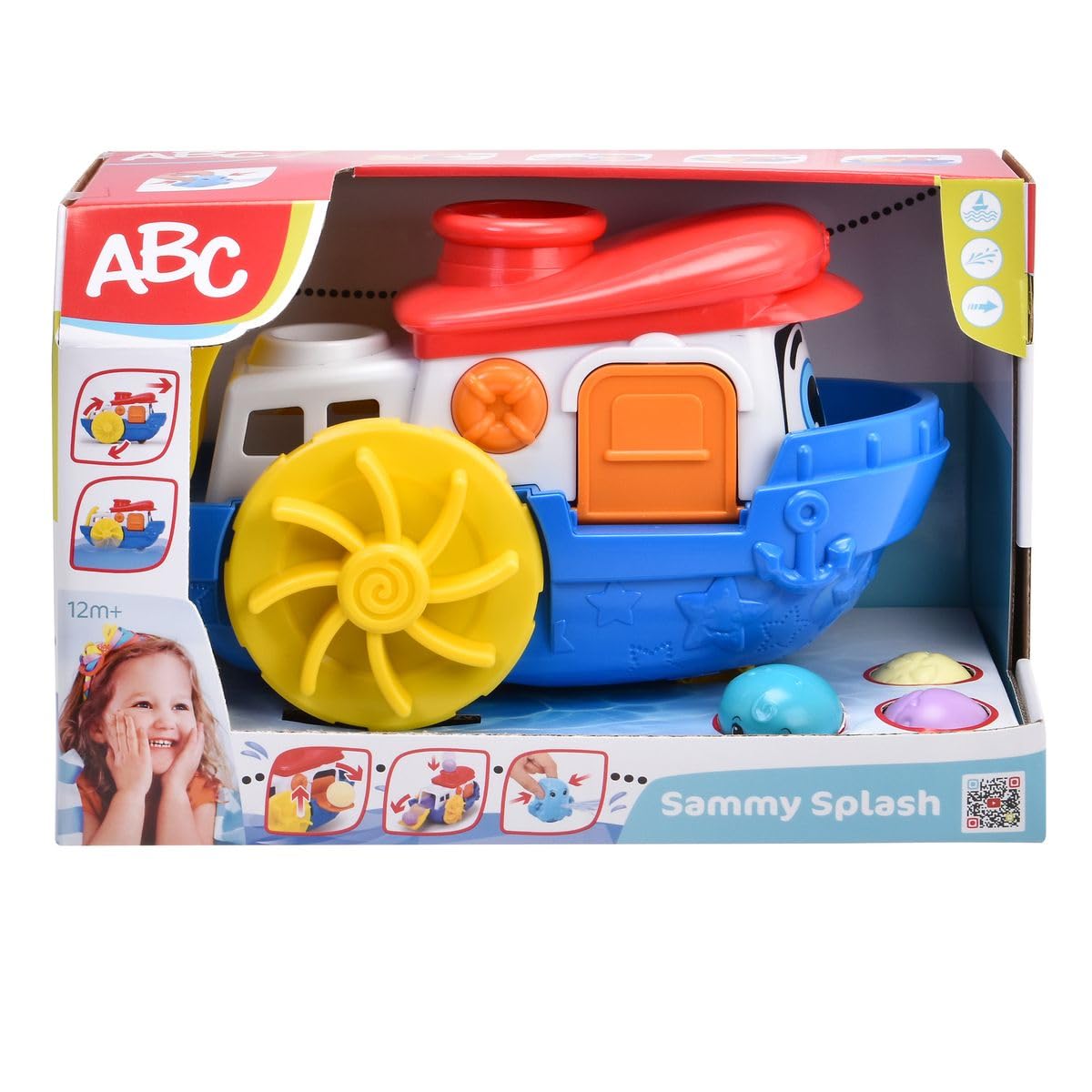 ABC – Sammy Splash Water Toy, 30 cm, Colourful Boat with Accessories and Splash Function, Bath Toy for Children and Babies from 1 Year (204115005