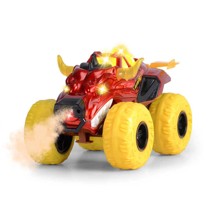 Dickie Toys - Flaming Fire Monster Auto (25 cm) - Camión Monstruo Grande a Partir de 3 años con función de Vapor y neumáticos de Goma, Coche de Juguete para niños con Rueda Libre, luz y Sonido