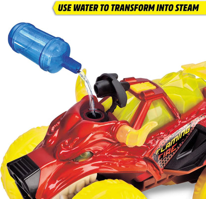 Dickie Toys - Flaming Fire Monster Auto (25 cm) - Camión Monstruo Grande a Partir de 3 años con función de Vapor y neumáticos de Goma, Coche de Juguete para niños con Rueda Libre, luz y Sonido