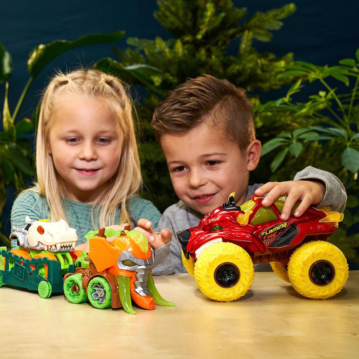 Dickie Toys - Flaming Fire Monster Auto (25 cm) - Camión Monstruo Grande a Partir de 3 años con función de Vapor y neumáticos de Goma, Coche de Juguete para niños con Rueda Libre, luz y Sonido