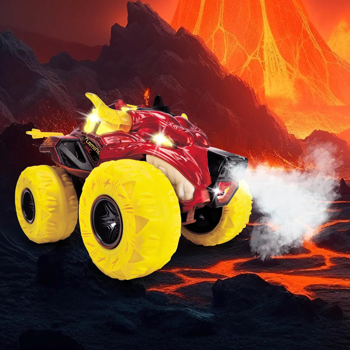 Dickie Toys - Flaming Fire Monster Auto (25 cm) - Camión Monstruo Grande a Partir de 3 años con función de Vapor y neumáticos de Goma, Coche de Juguete para niños con Rueda Libre, luz y Sonido