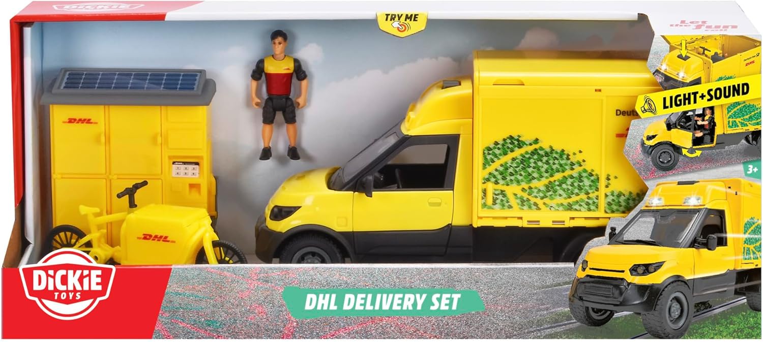 Dickie Toys: Dhl Delivery Set Cm.25 Con Personaggio E Accessori