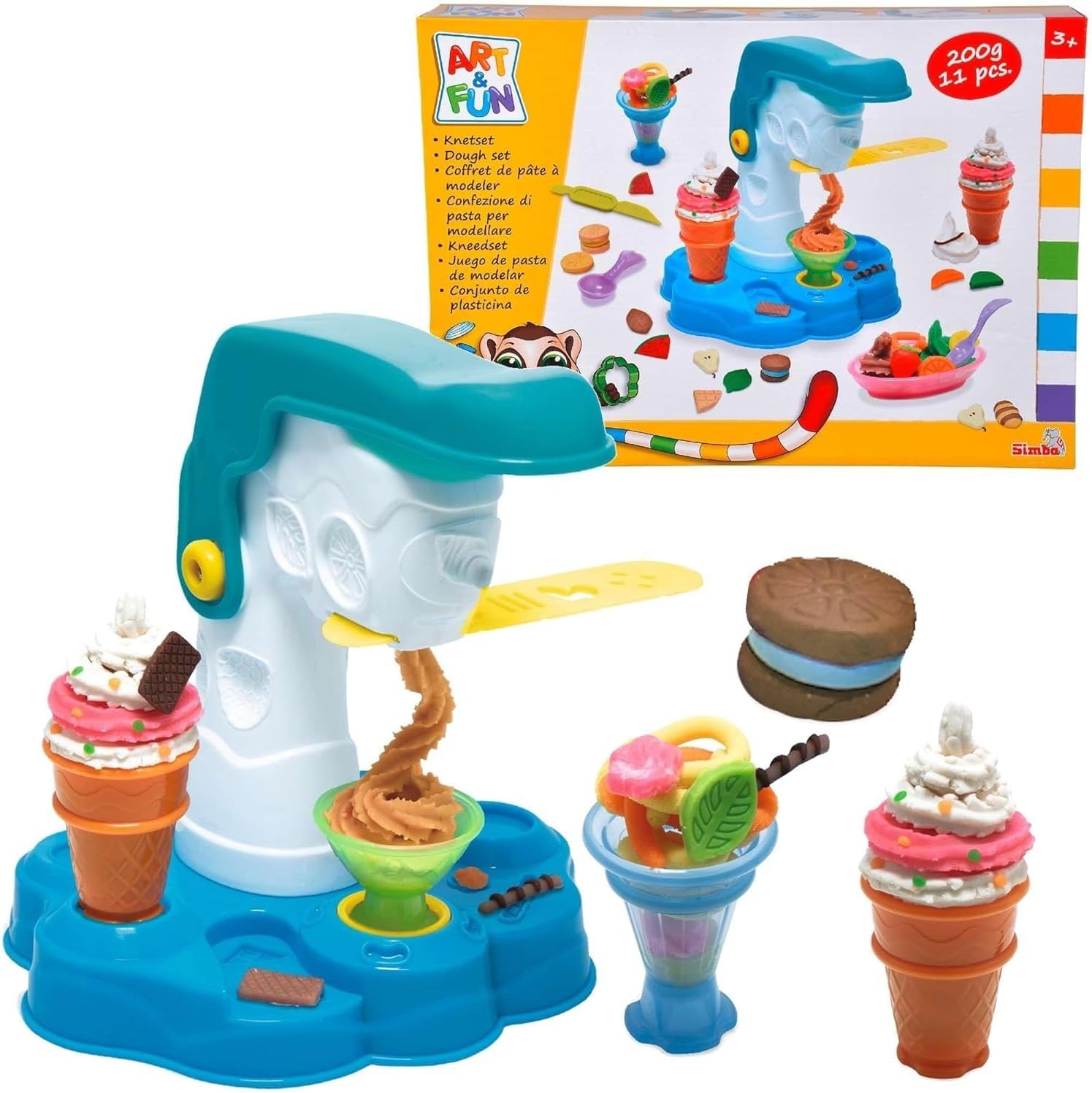 Simba Buntes Eisdielenset aus Kunststoffmasse und Zubehör