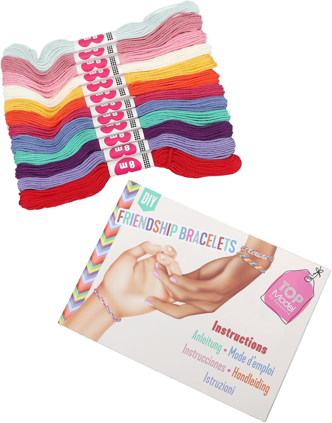 Depesche TOPModel-DIY 12370 Friendship Bracelets and Pendants, Craft Set with Cotton Yarn in 12 Colours and Instructions, Colourful