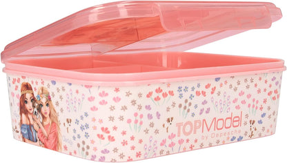 Depesche 12888 TOPModel Velo Fleur Pink, with Model Motif and Flower Pattern, Lunch Box with 3 Compartments and Transparent Lid, PP Plastic, Multicoloured