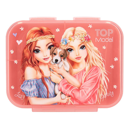 Depesche 12888 TOPModel Velo Fleur Pink, with Model Motif and Flower Pattern, Lunch Box with 3 Compartments and Transparent Lid, PP Plastic, Multicoloured