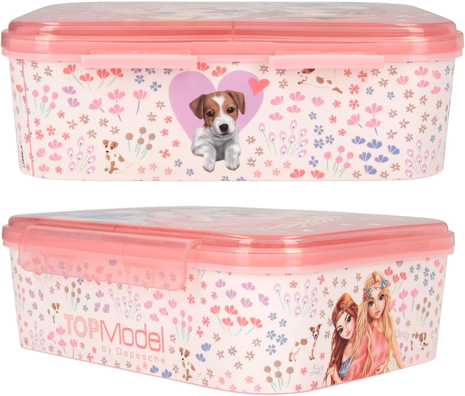Depesche 12888 TOPModel Velo Fleur Pink, with Model Motif and Flower Pattern, Lunch Box with 3 Compartments and Transparent Lid, PP Plastic, Multicoloured