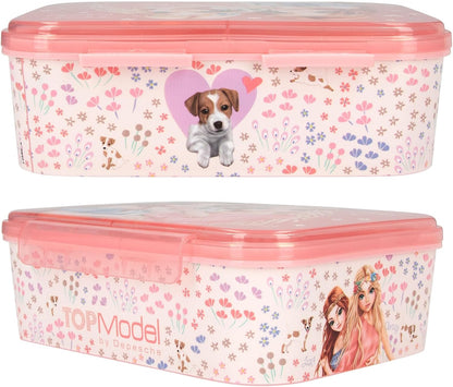 Depesche 12888 TOPModel Velo Fleur Pink, with Model Motif and Flower Pattern, Lunch Box with 3 Compartments and Transparent Lid, PP Plastic, Multicoloured