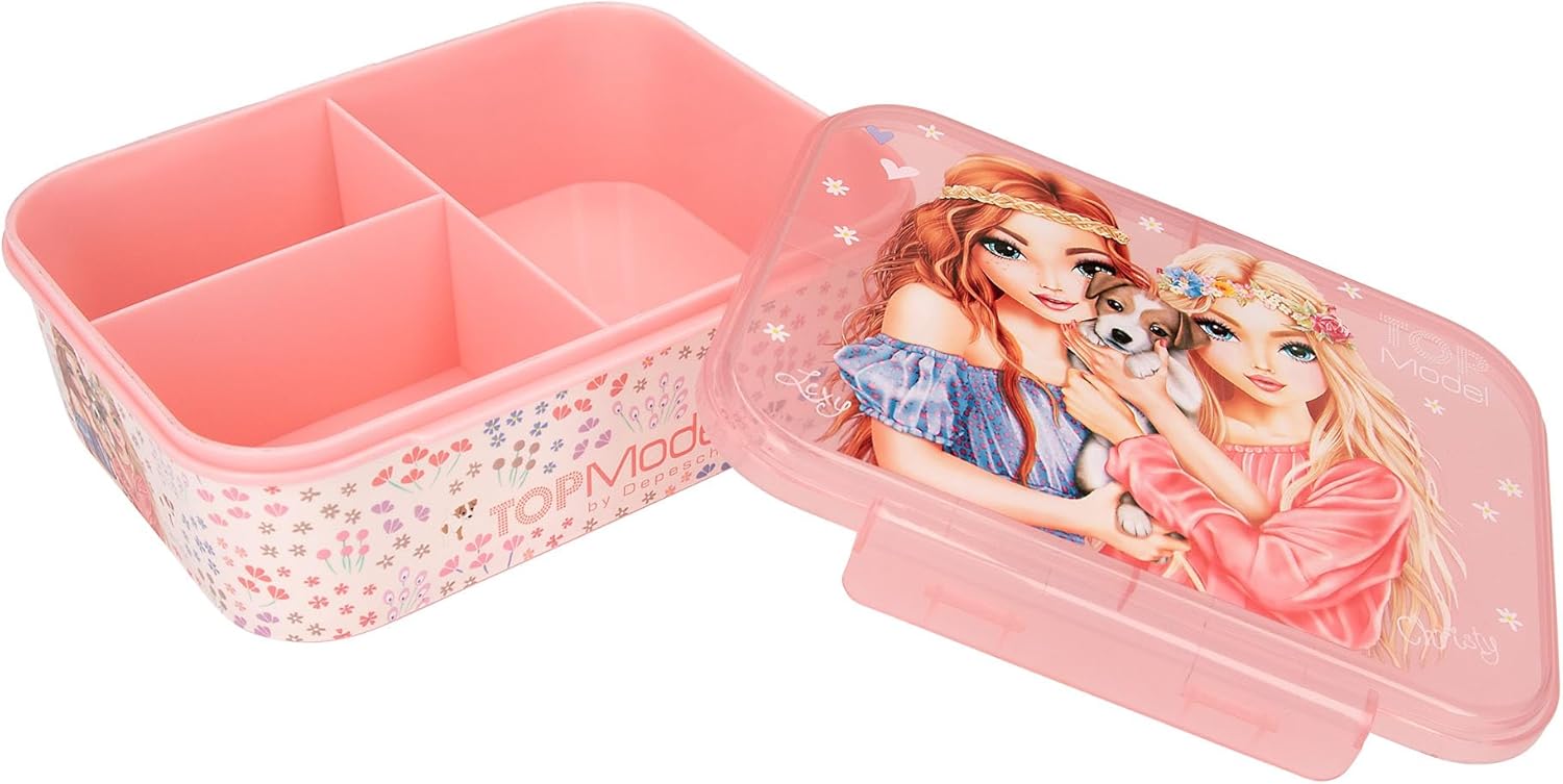 Depesche 12888 TOPModel Velo Fleur Pink, with Model Motif and Flower Pattern, Lunch Box with 3 Compartments and Transparent Lid, PP Plastic, Multicoloured